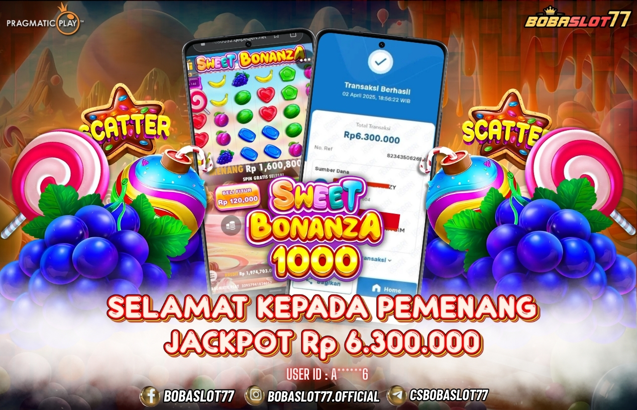 Selamat kepada user id : A******6 Wede Rp 6.300.000 di Game SWEET BONANZA 1000 PRAGMATIC PLAY Cair Gk Sampe 1 Menit! Menang Mudah di Bobaslot77